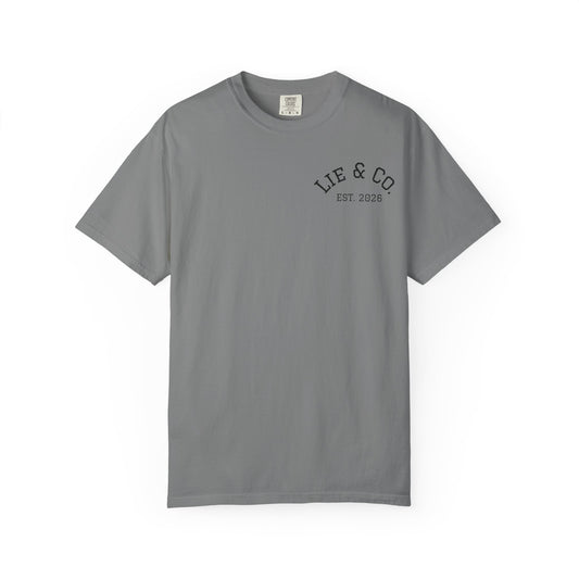 Lie & Co. Garment-Dyed T-Shirt — Vintage Chest Logo Tee
