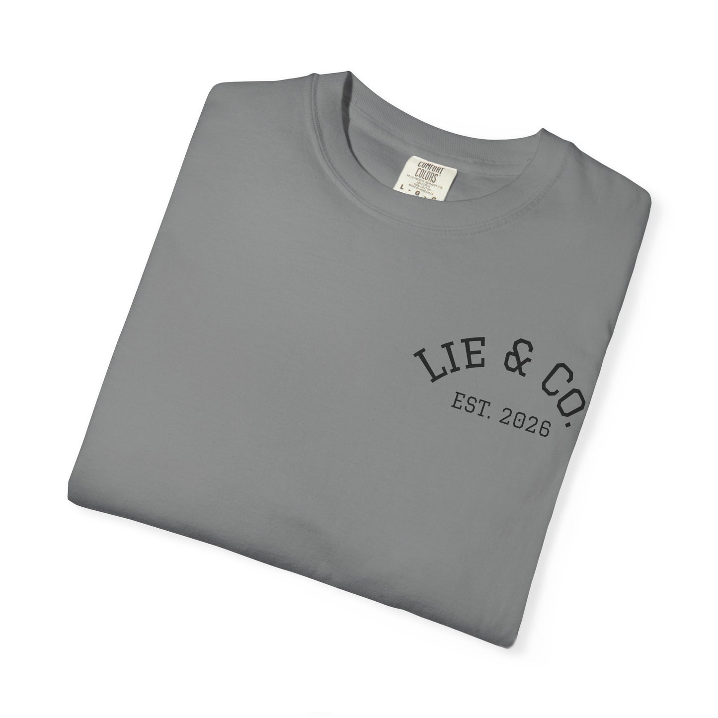 Lie & Co. Garment-Dyed T-Shirt — Vintage Chest Logo Tee